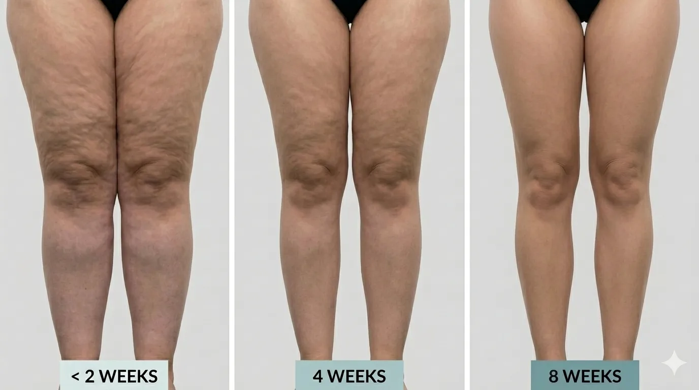 Clinical trial participant legs at 2, 4 and 8 weeks